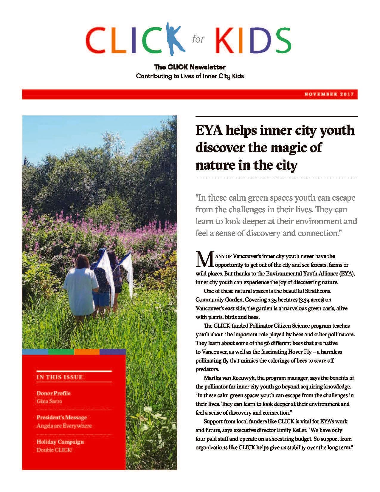 Front page of CLICK's Winter 2017 newsletter